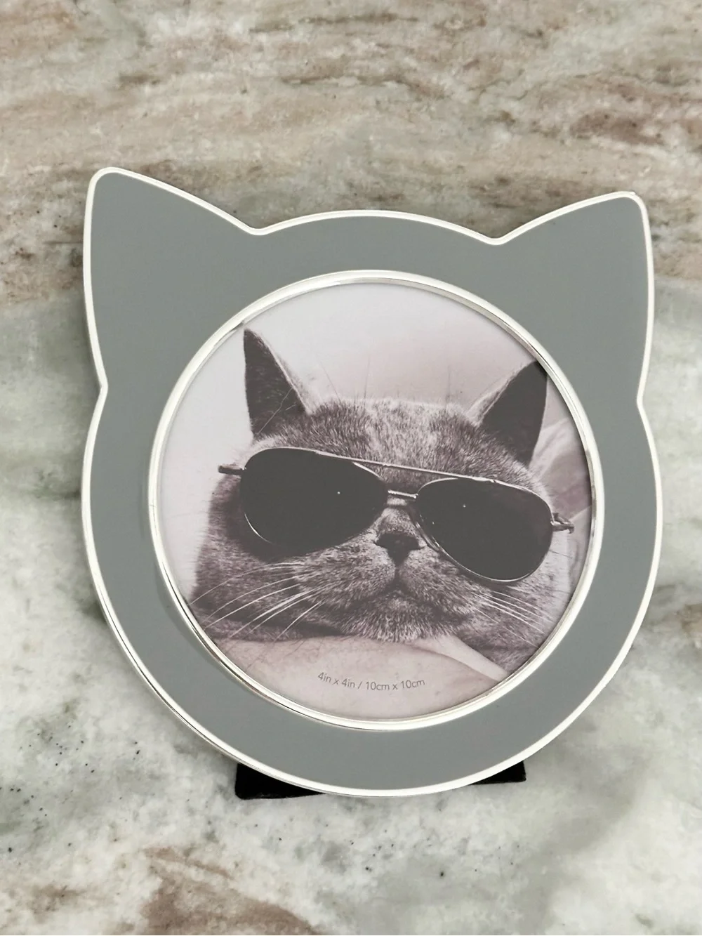 Kitty Cat Ear Shaped Round Picture Frame - Grey & Silver 4x4